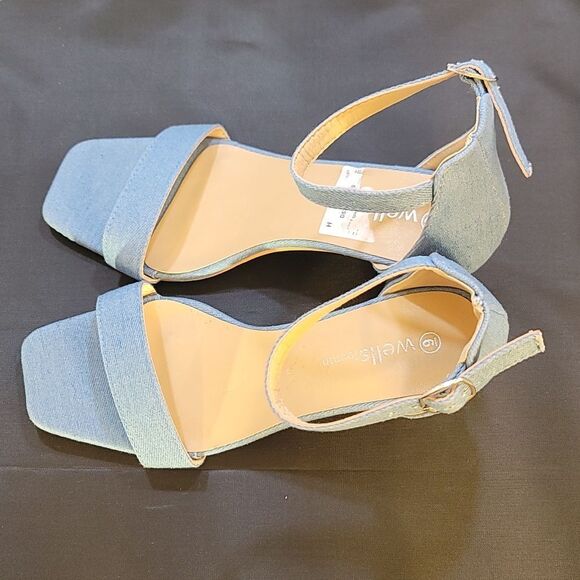 BRAND NEW WELLSFOUNTN DENIM MATERIALS LOW-HEEL SANDAL - Picture 7 of 13